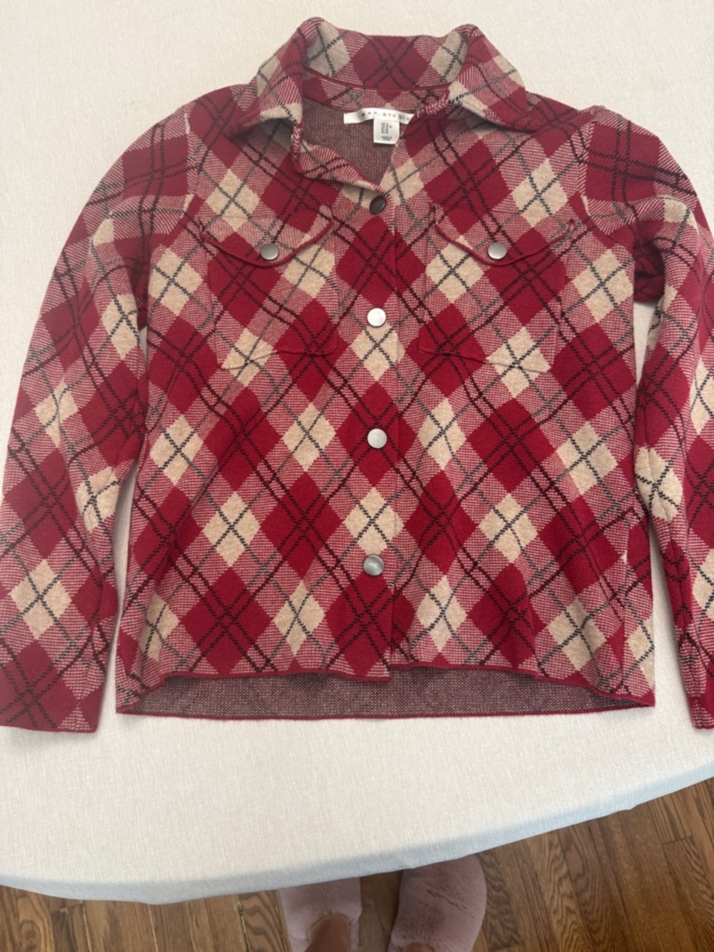 Max Studio Red & Cream Plaid Button-Down Shirt Jacket